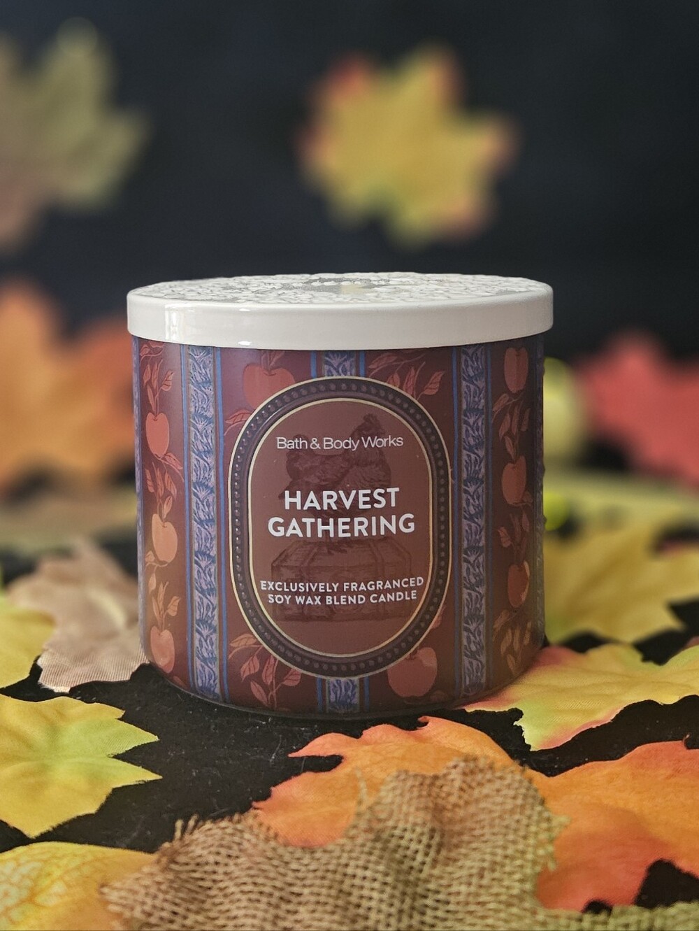 NWT Bath & Body Works Harvest Gathering 3-wick Candle - Burgundy and Cream